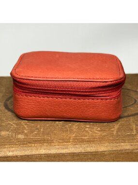 Fossil Red Leather Small Zip Around Travel Jewelry Case